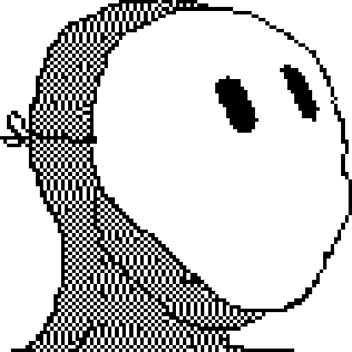 the insidoor: a blank dithered head, looking up